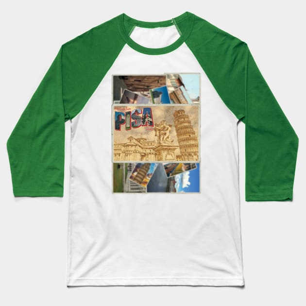 Greetings from Pisa in Italy Vintage style retro souvenir Baseball T-Shirt by DesignerPropo